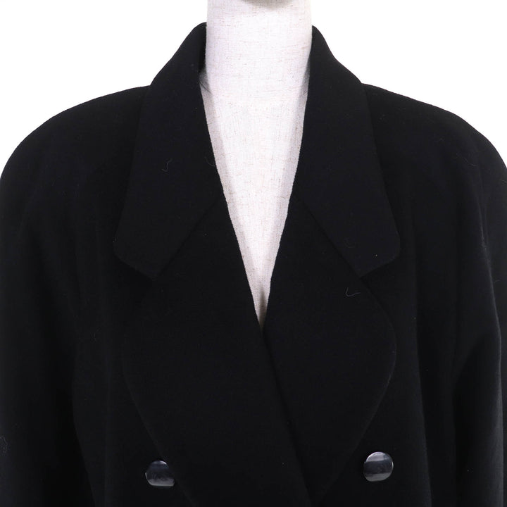 極美品△LEONARD FASHION レオナール ファッション カシミヤ100％ 裏地総柄デザイン ロゴボタン ロング コート ブラック 11AR レディース