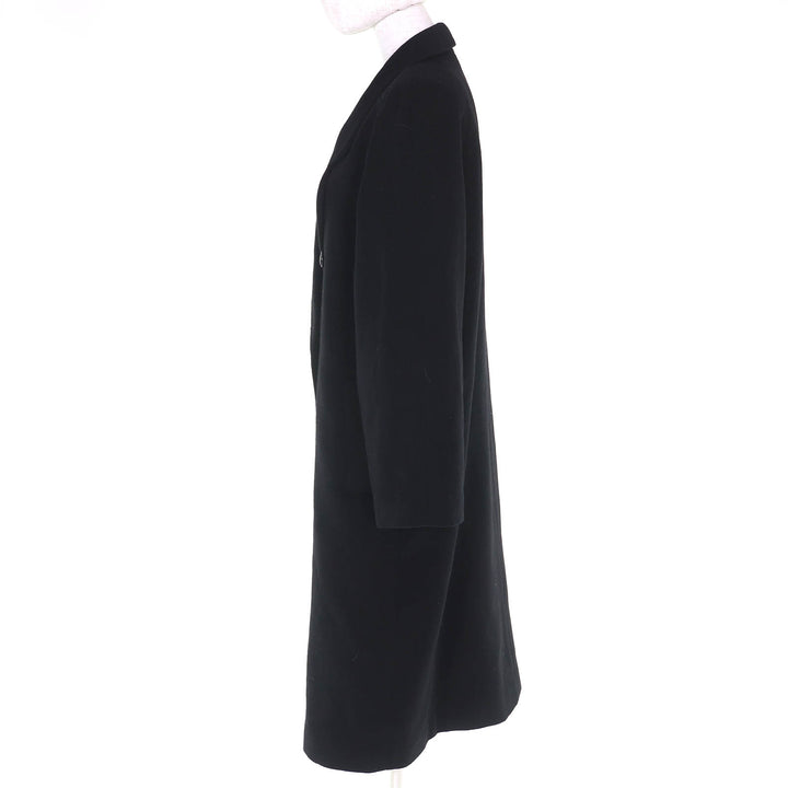 極美品△LEONARD FASHION レオナール ファッション カシミヤ100％ 裏地総柄デザイン ロゴボタン ロング コート ブラック 11AR レディース