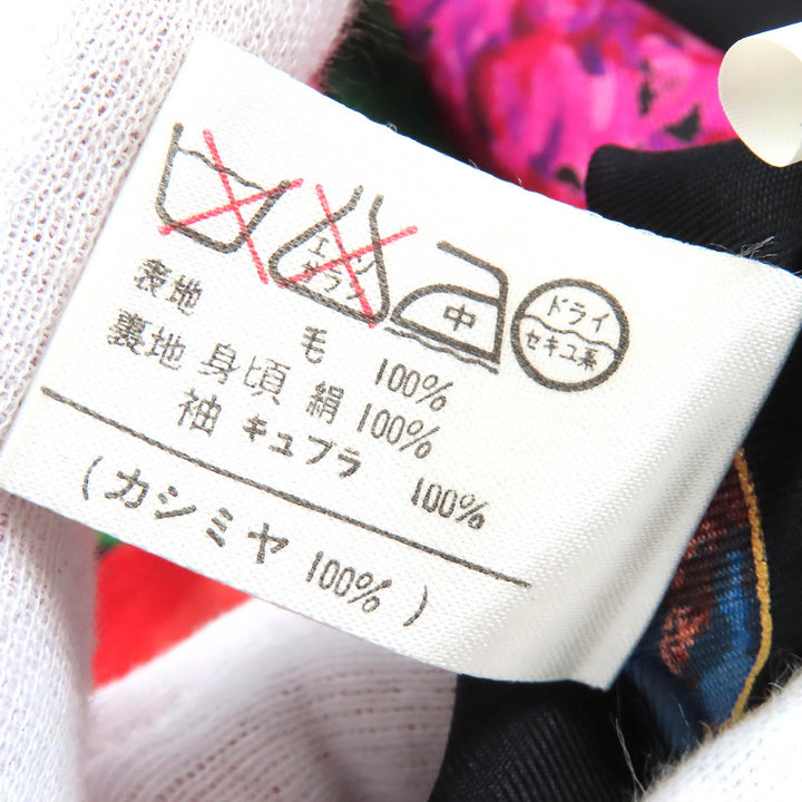 極美品△LEONARD FASHION レオナール ファッション カシミヤ100％ 裏地総柄デザイン ロゴボタン ロング コート ブラック 11AR レディース