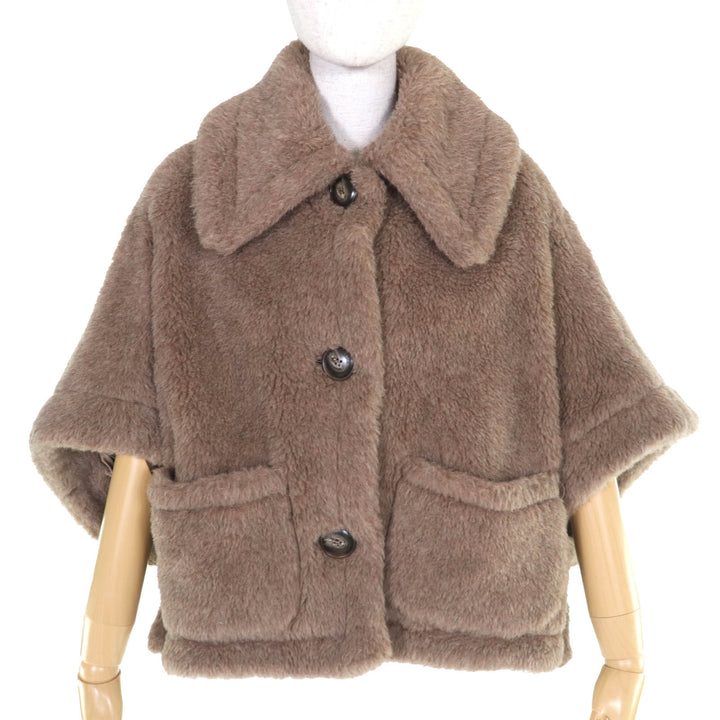 未使用品△Max Mara マックスマーラ 2023年製 23473618336 テディベア アルパカ カシミヤ 白タグ ケープ ポンチョ ブラウン SM 正規品