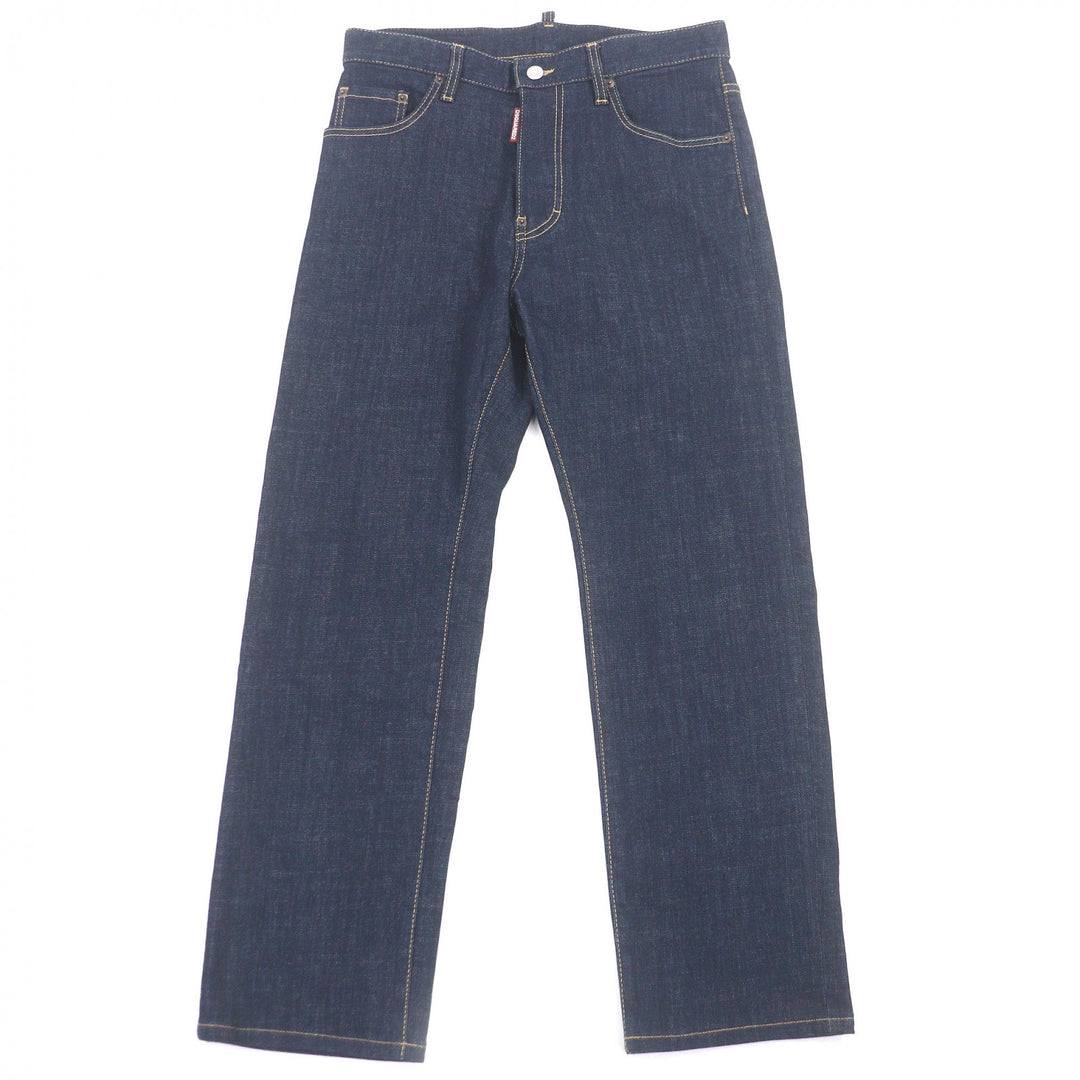 極美品□DSQUARED2 ディースクエアード 24AW S74LB1421 フライフロント レザーパッチ デニムパンツ インディゴブルー 44 正規品 メンズ