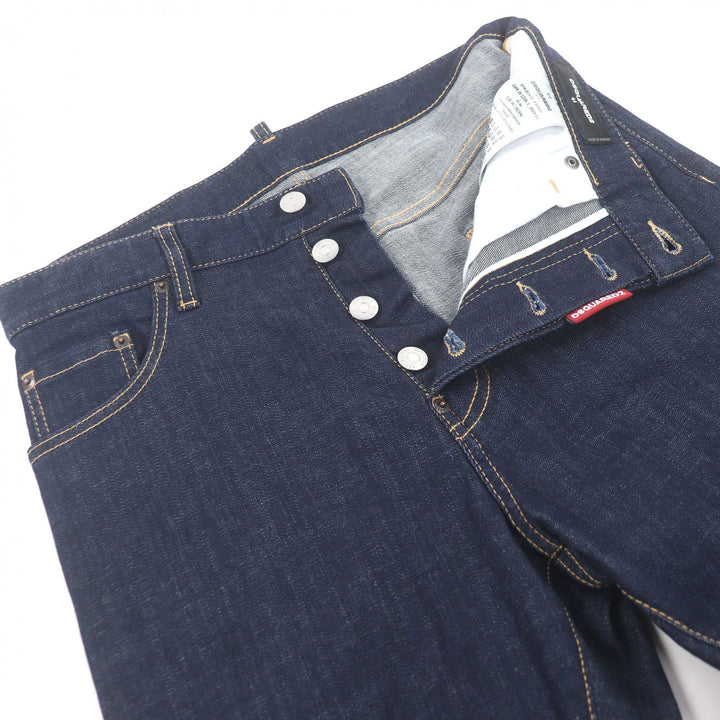極美品□DSQUARED2 ディースクエアード 24AW S74LB1421 フライフロント レザーパッチ デニムパンツ インディゴブルー 44 正規品 メンズ