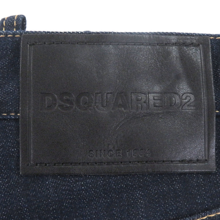 極美品□DSQUARED2 ディースクエアード 24AW S74LB1421 フライフロント レザーパッチ デニムパンツ インディゴブルー 44 正規品 メンズ