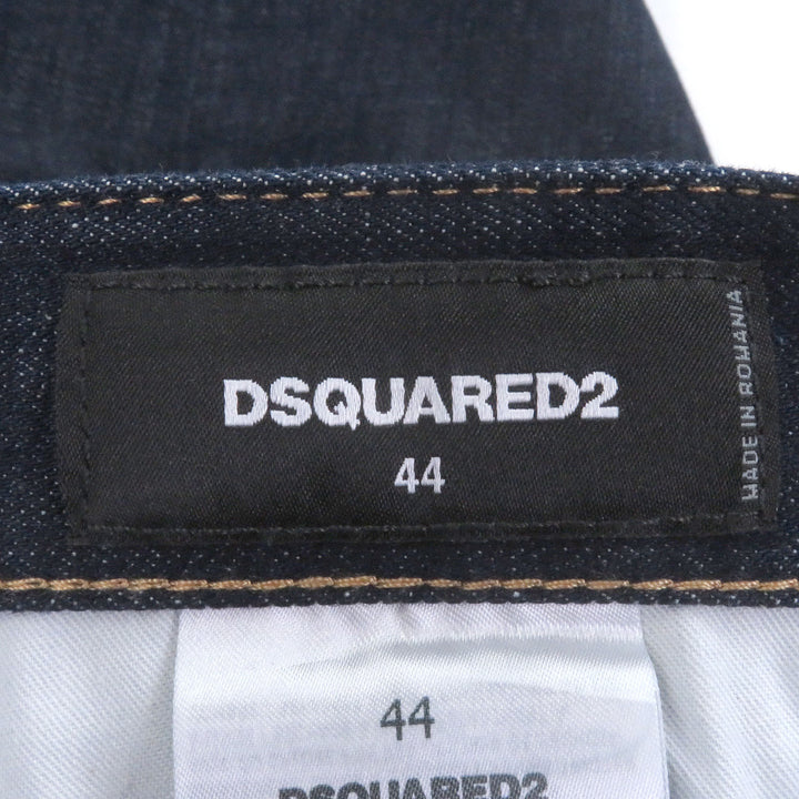 極美品□DSQUARED2 ディースクエアード 24AW S74LB1421 フライフロント レザーパッチ デニムパンツ インディゴブルー 44 正規品 メンズ