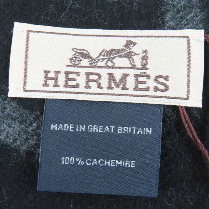 未使用品☆HERMES エルメス エニー・モール カシミヤ100％ ロゴ・フリンジ付 バイカラー マフラー グレー ブラック イギリス製 メンズ