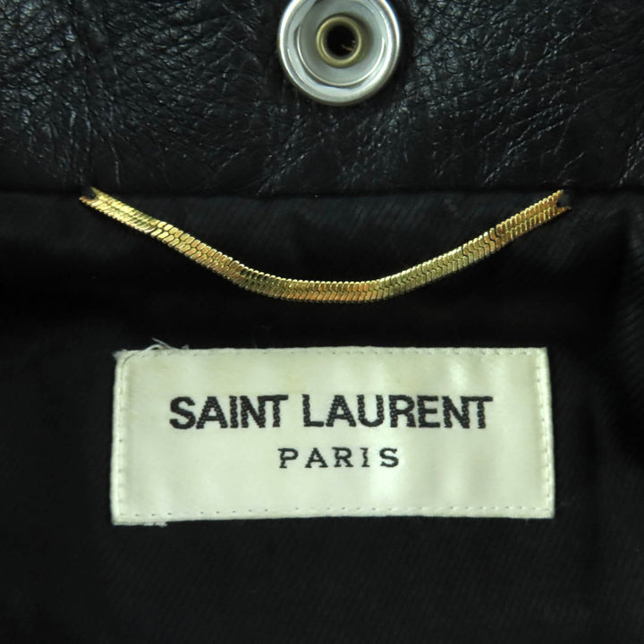 美品◇SAINT LAURENT PARIS サンローランパリ 483854 ワッペン ヴィンテージ加工 カーフスキン レザーライダースジャケット 黒 34 正規品