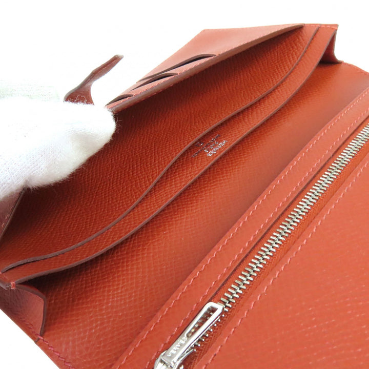 未使用品△HERMES エルメス ベアンスフレタッチ ヴォーエプソン アリゲーター ブリック サンギーヌ シルバー金具 長財布 U刻印 箱付 仏製