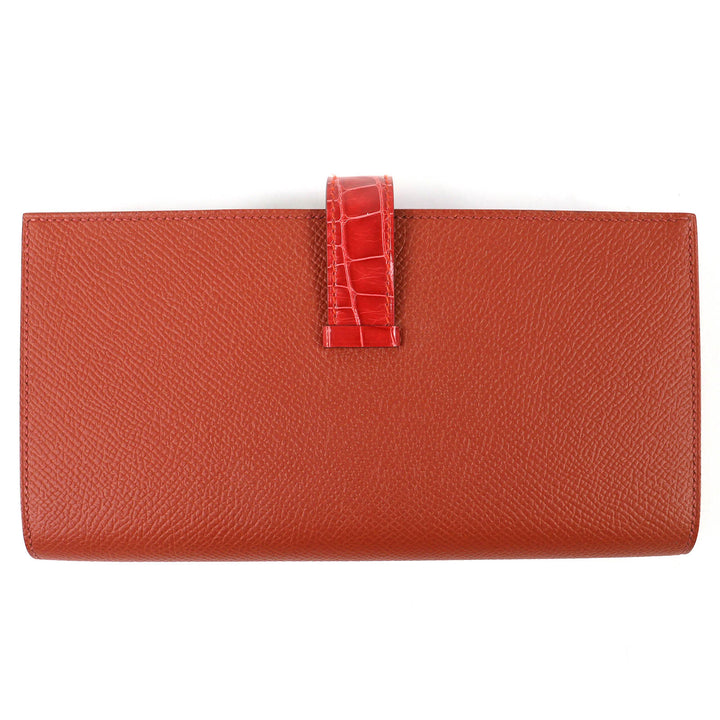 未使用品△HERMES エルメス ベアンスフレタッチ ヴォーエプソン アリゲーター ブリック サンギーヌ シルバー金具 長財布 U刻印 箱付 仏製