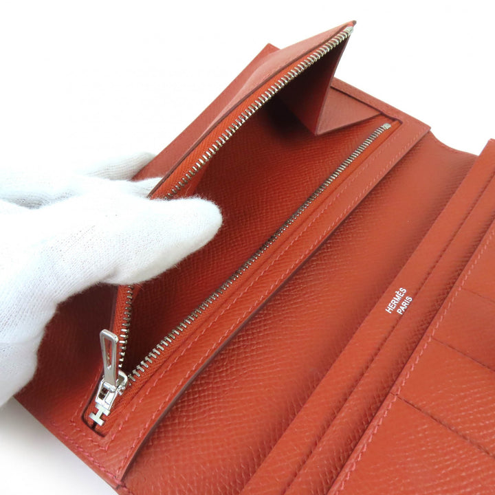未使用品△HERMES エルメス ベアンスフレタッチ ヴォーエプソン アリゲーター ブリック サンギーヌ シルバー金具 長財布 U刻印 箱付 仏製