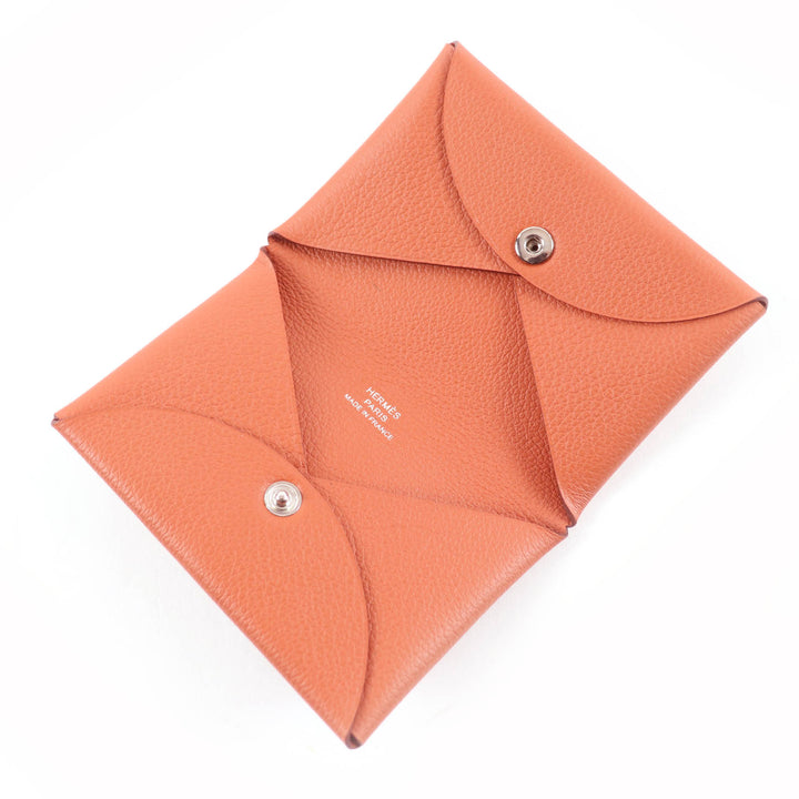 極美品★HERMES エルメス カルヴィ ヴォーエプソン シルバー金具 カードケース オレンジ U刻印 箱付き フランス製 レディース