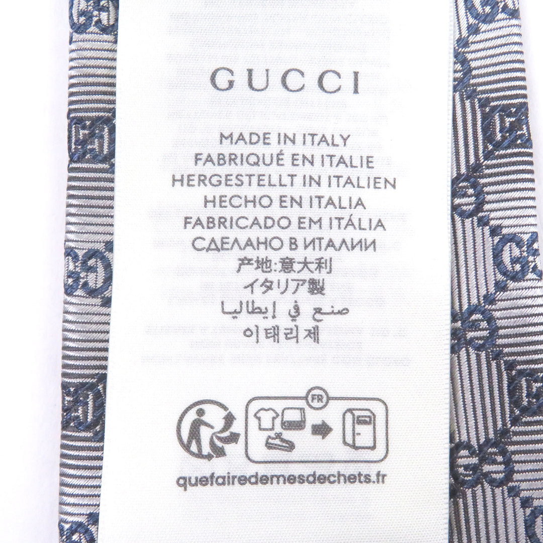 極美品□GUCCI グッチ シルク100％ GGロゴ総柄 ネクタイ レギュラータイ シルバー ネイビー イタリア製 正規品 メンズオススメ◎