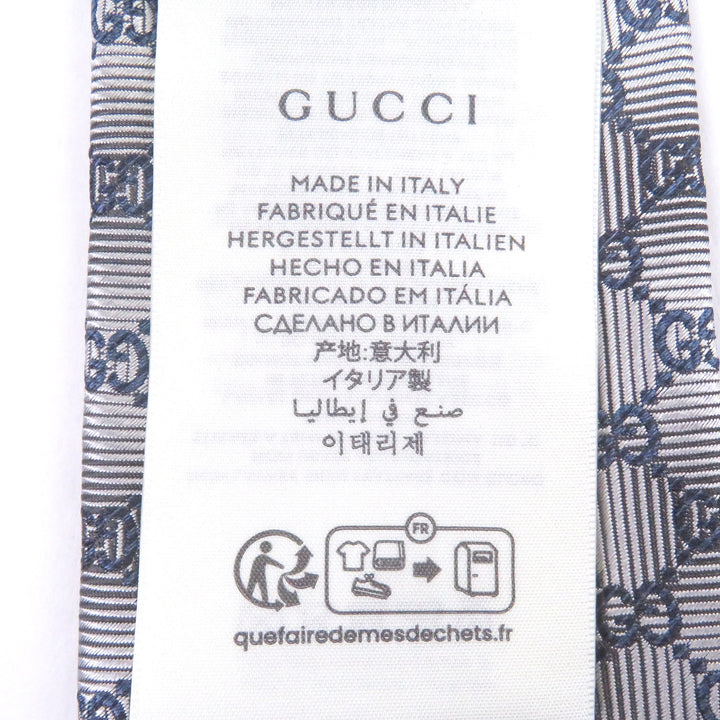 極美品□GUCCI グッチ シルク100％ GGロゴ総柄 ネクタイ レギュラータイ シルバー ネイビー イタリア製 正規品 メンズオススメ◎
