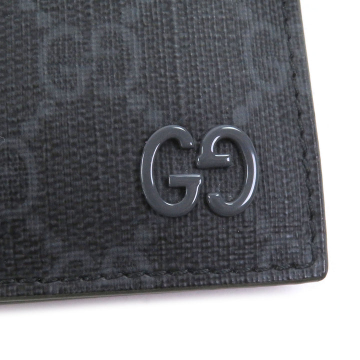 美品□GUCCI グッチ 768243 レザー GGスプリームキャンバス ダブルG金具 二つ折り財布 グレー カーキ 箱・保存袋付き イタリア製 メンズ