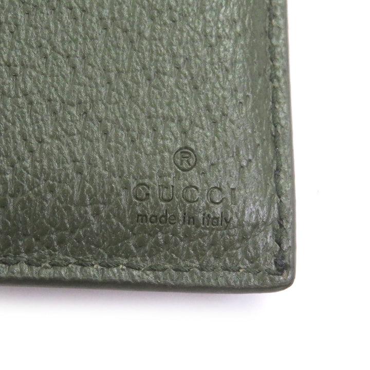 美品□GUCCI グッチ 768243 レザー GGスプリームキャンバス ダブルG金具 二つ折り財布 グレー カーキ 箱・保存袋付き イタリア製 メンズ
