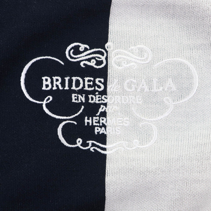 美品★HERMES エルメス 24SS 4E2655D6 Brides de Gala 無秩序 シルク混 ブルー・ノワール ロゴ刺繍 インターシャ編み 長袖 ニット 38