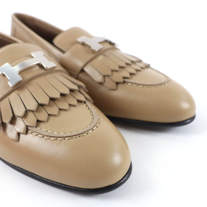 未使用品☆HERMES エルメス モカシン ロワイヤル シルバー金具 Hロゴ コンスタンス レザー ローファー ベージュ 36 伊製 レディース
