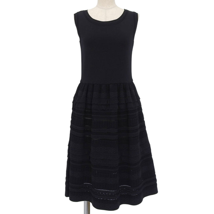 未使用品▲FOXEY フォクシー 40845 レース Lady Dress ノースリーブ ニット フレアワンピース ブラック 38 日本製 正規品 レディース