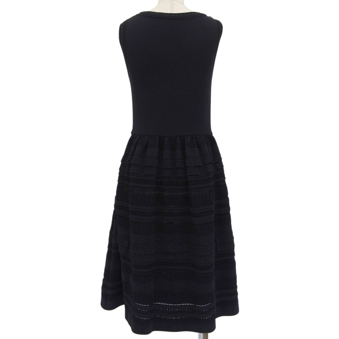 未使用品▲FOXEY フォクシー 40845 レース Lady Dress ノースリーブ ニット フレアワンピース ブラック 38 日本製 正規品 レディース