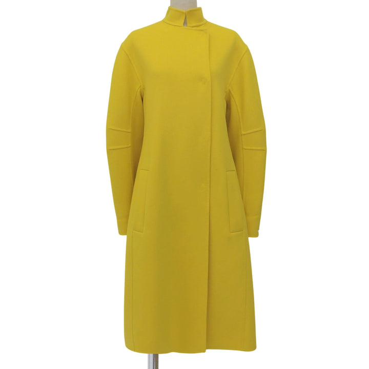 未使用品▲SPORTMAX スポーツマックス ウール カシミヤ 比翼仕立て ビジュー付き スタンドカラー ロングコート 黄 42 正規品 レディース