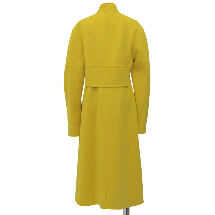 未使用品▲SPORTMAX スポーツマックス ウール カシミヤ 比翼仕立て ビジュー付き スタンドカラー ロングコート 黄 42 正規品 レディース