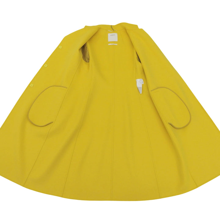 未使用品▲SPORTMAX スポーツマックス ウール カシミヤ 比翼仕立て ビジュー付き スタンドカラー ロングコート 黄 42 正規品 レディース