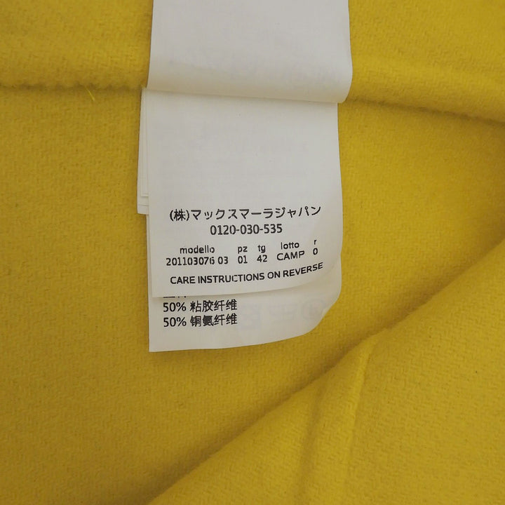 未使用品▲SPORTMAX スポーツマックス ウール カシミヤ 比翼仕立て ビジュー付き スタンドカラー ロングコート 黄 42 正規品 レディース