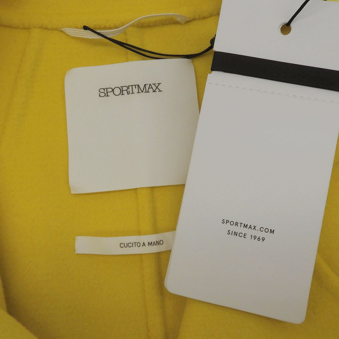 未使用品▲SPORTMAX スポーツマックス ウール カシミヤ 比翼仕立て ビジュー付き スタンドカラー ロングコート 黄 42 正規品 レディース