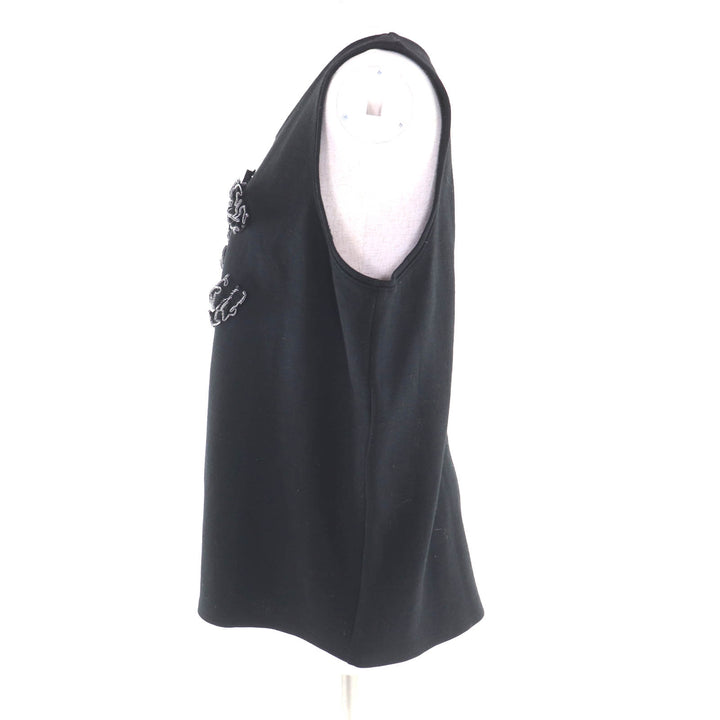 美品★CHANEL シャネル P64484 ウール100％ カメリアブローチ付 ココマーク タンクトップ ブラック 超レアサイズ50 レディース メンズ可