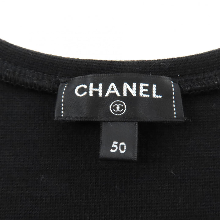 美品★CHANEL シャネル P64484 ウール100％ カメリアブローチ付 ココマーク タンクトップ ブラック 超レアサイズ50 レディース メンズ可