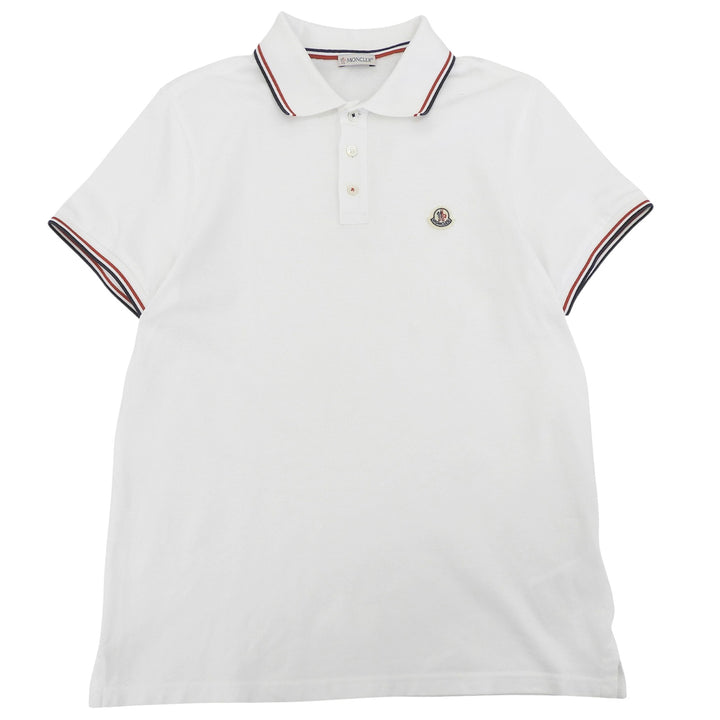 極美品▲MONCLER モンクレール MAGLIA POLO コットン100％ ロゴワッペン付き トリコロール 半袖ポロシャツ ホワイト M 正規品 メンズ