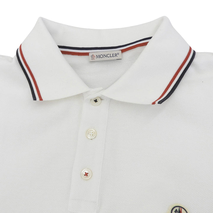 極美品▲MONCLER モンクレール MAGLIA POLO コットン100％ ロゴワッペン付き トリコロール 半袖ポロシャツ ホワイト M 正規品 メンズ