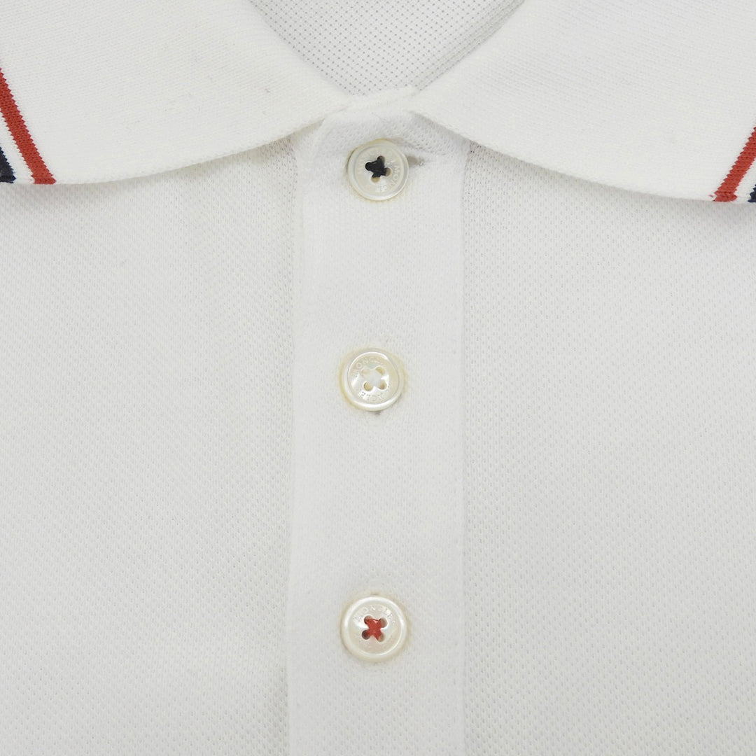 極美品▲MONCLER モンクレール MAGLIA POLO コットン100％ ロゴワッペン付き トリコロール 半袖ポロシャツ ホワイト M 正規品 メンズ
