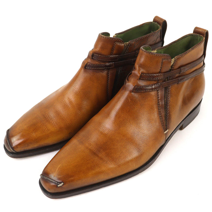 美品△Berluti ベルルッティ レザー オルガ期 スカーズ カリグラフィ デムジュール レザー アンクルブーツ ブラウン 日本約27.5cm相当