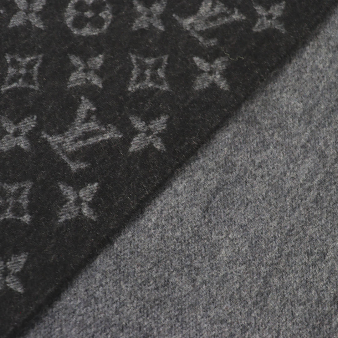 美品△LOUIS VUITTON ルイヴィトン M71607 モノグラム グラディエント カシミヤ ウール マフラー ノワール イタリア製 正規品 メンズ