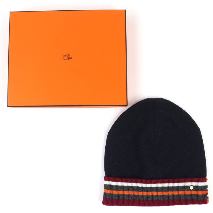 未使用品△HERMES エルメス H Twist ヘヴン・ツイスト カシミヤ100％ セリエボタン ビーニー ニット帽 ニットキャップ ネイビー L 正規品