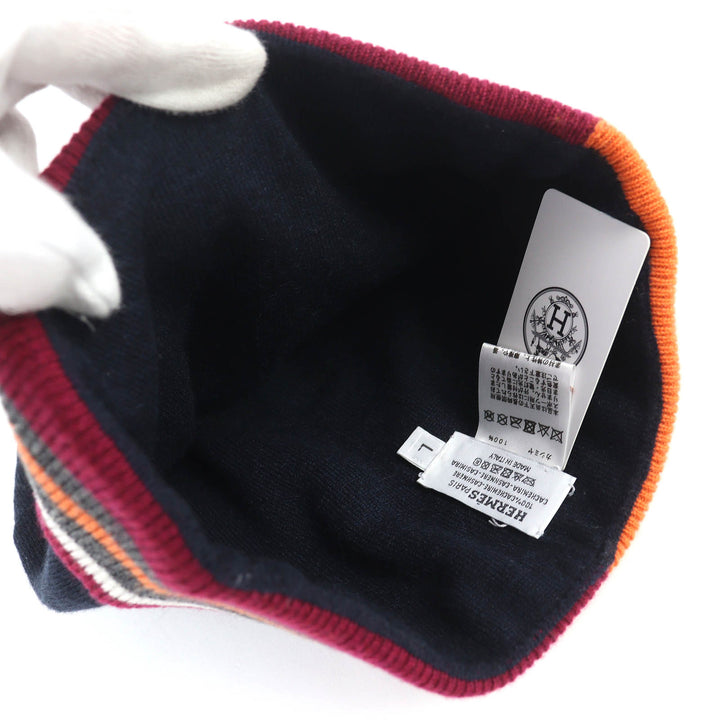 未使用品△HERMES エルメス H Twist ヘヴン・ツイスト カシミヤ100％ セリエボタン ビーニー ニット帽 ニットキャップ ネイビー L 正規品