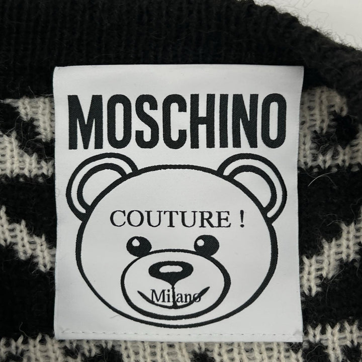 極美品▲MOSCHINO モスキーノ KD7233118 アルパカ混 ジャガード テディベア ニット セーター ブラック ホワイト XS イタリア製 レディース