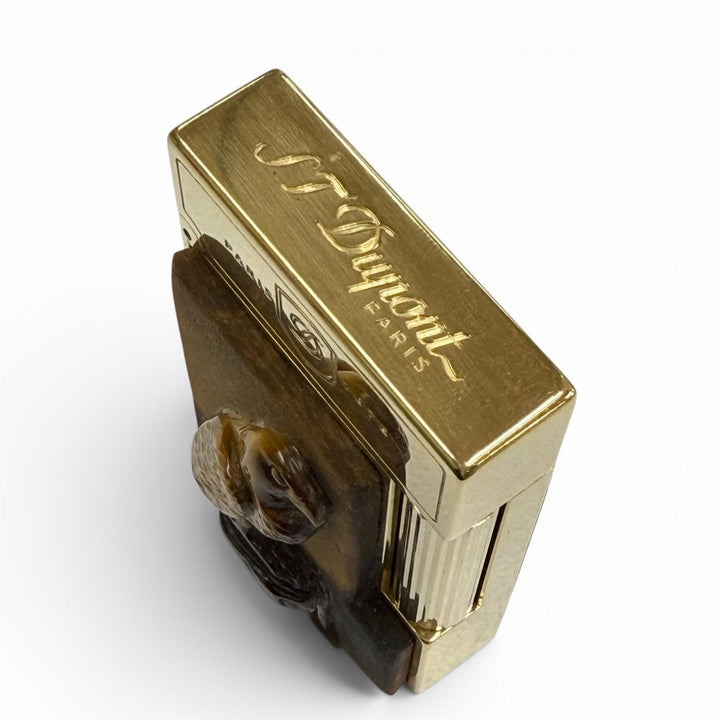良品▼Dupont デュポン ライン2 世界288個限定 ファルコン タイガーアイ 003/288 ダブルバーナー ガス ライター ゴールド 着火確認済
