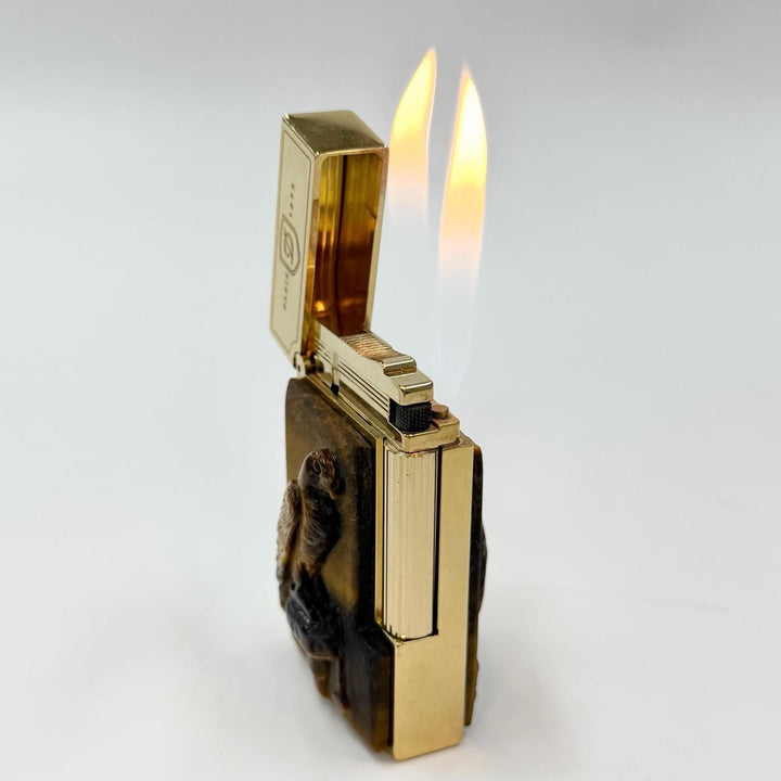 良品▼Dupont デュポン ライン2 世界288個限定 ファルコン タイガーアイ 003/288 ダブルバーナー ガス ライター ゴールド 着火確認済