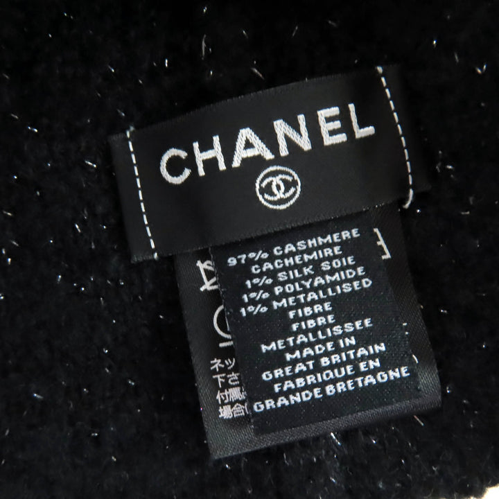 美品☆CHANEL シャネル カシミヤ シルク ココマーク ツイード ニットキャップ ビーニー ハット ブラック ラメ 正規品 レディース