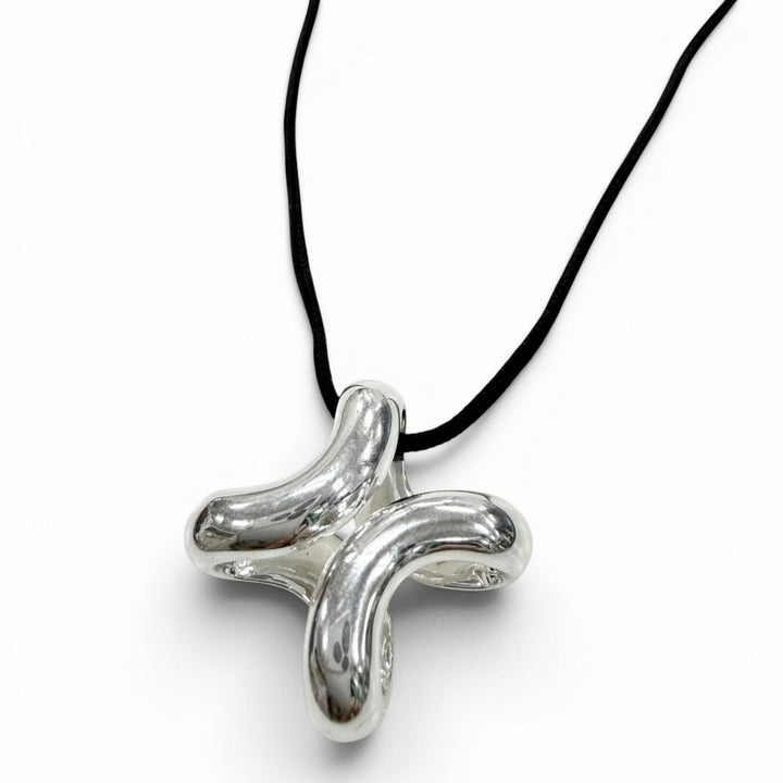 極美品▼HERMES エルメス リマPM AG925 ファブリック ネックレス シルバー ブラック 総重量12.8g メンズ レディース アクセサリー