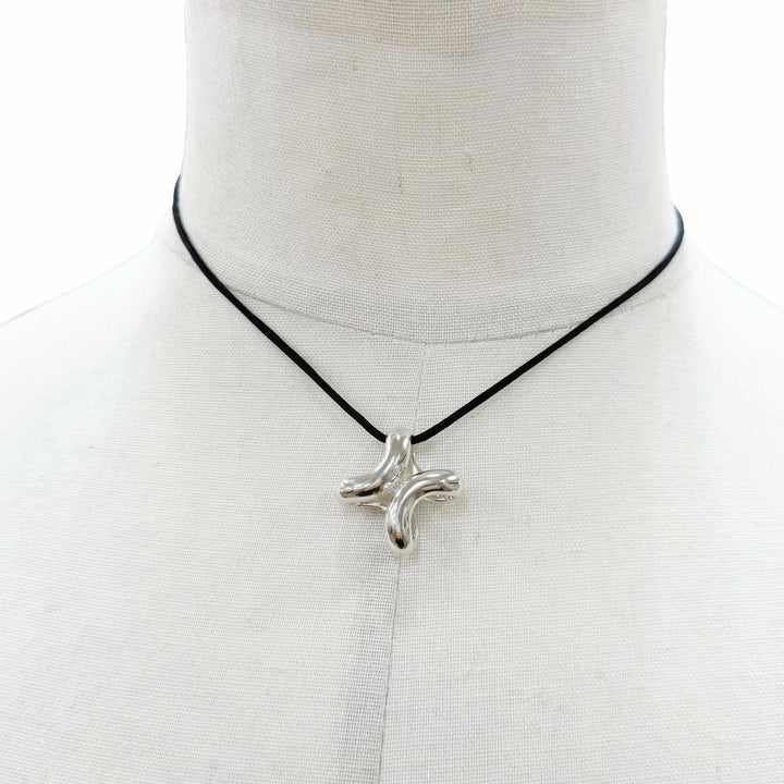 極美品▼HERMES エルメス リマPM AG925 ファブリック ネックレス シルバー ブラック 総重量12.8g メンズ レディース アクセサリー