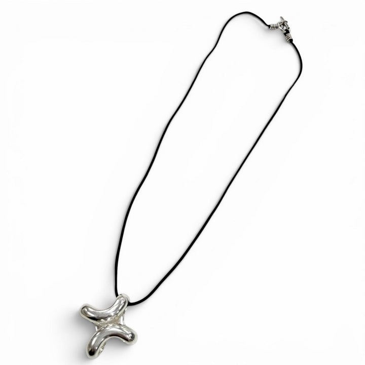 極美品▼HERMES エルメス リマPM AG925 ファブリック ネックレス シルバー ブラック 総重量12.8g メンズ レディース アクセサリー