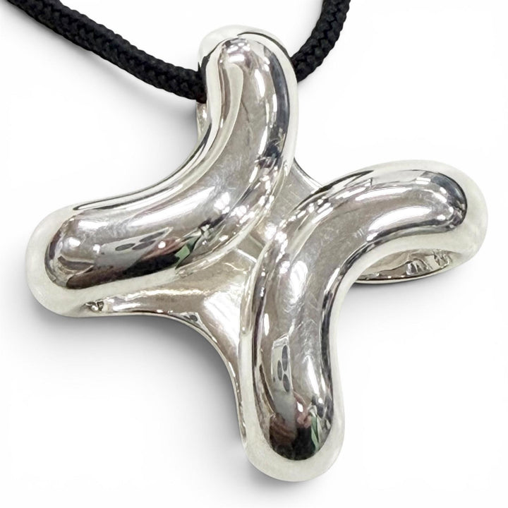 極美品▼HERMES エルメス リマPM AG925 ファブリック ネックレス シルバー ブラック 総重量12.8g メンズ レディース アクセサリー