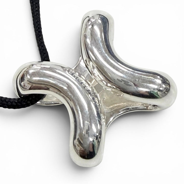 極美品▼HERMES エルメス リマPM AG925 ファブリック ネックレス シルバー ブラック 総重量12.8g メンズ レディース アクセサリー