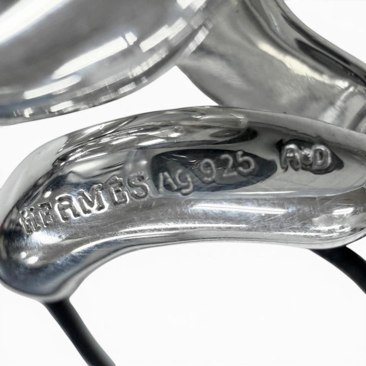 極美品▼HERMES エルメス リマPM AG925 ファブリック ネックレス シルバー ブラック 総重量12.8g メンズ レディース アクセサリー