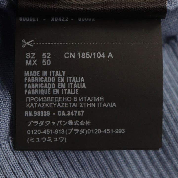 美品▼PRADA プラダ UMA793 ウール シルク Vネック ラインデザイン 薄手 ハイゲージニット セーター ブルー 52 イタリア製 正規品 メンズ