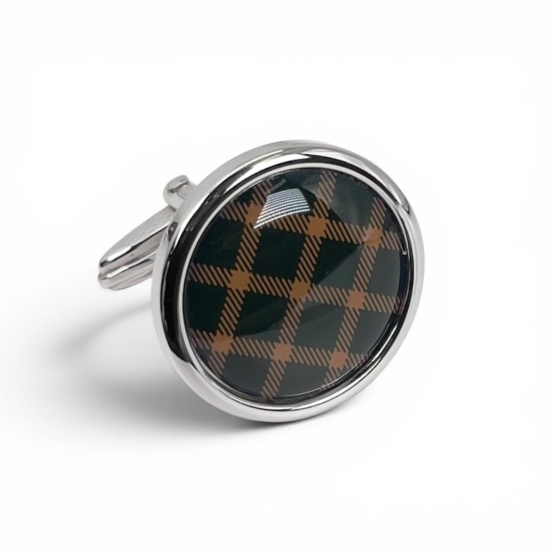 極美品▲Dunhill ダンヒル ラウンド チェック柄 タイピン カフスボタン 2点セット カフスボタン カフリンクス グリーン メンズ 箱付き