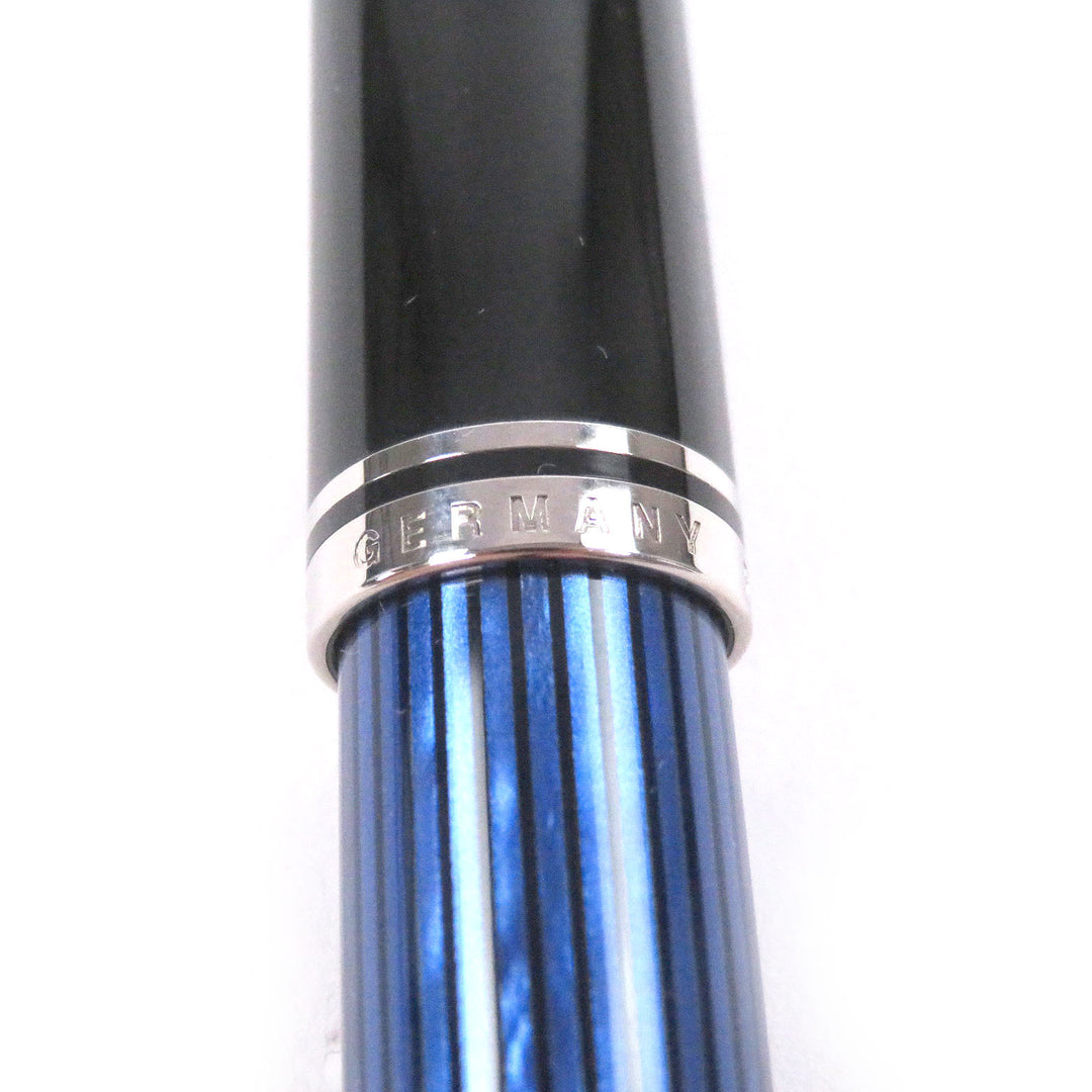 極美品□PERIKAN ペリカン M805 スーベレーン ペン先750 BBニブ ストライプ キャップ式 万年筆 ブラック ブルー 箱付き ドイツ製 メンズ
