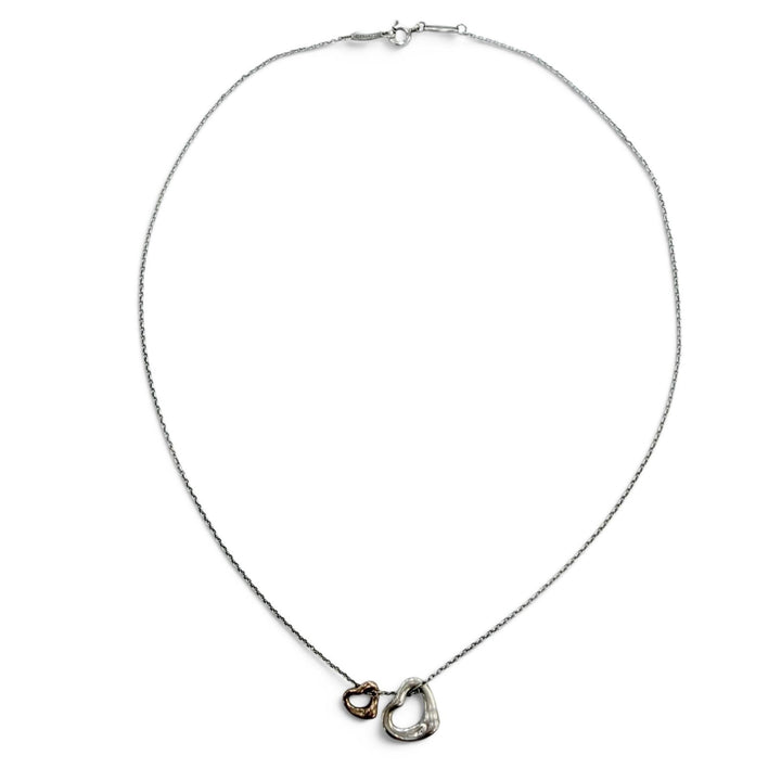 美品☆TIFFANY&amp;Co. ティファニー ダブルオープンハート エクストラミニ ネックレス 925 750（YG） シルバー イエローゴールド 重量2.4g